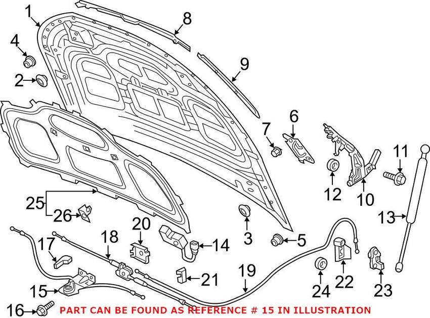 Audi Hood Release Cable - Front 80A823529D